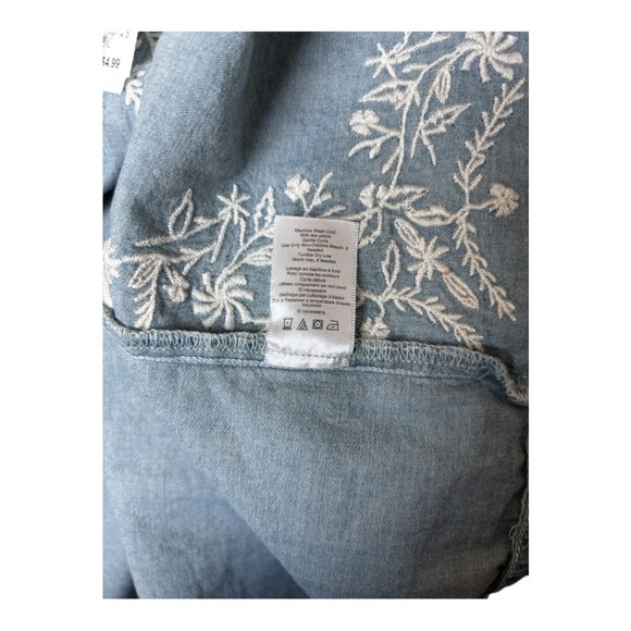Coldwater Creek Blue Denim Kimono Wrap Top with White Embroidery Sz XL - Picture 11 of 12